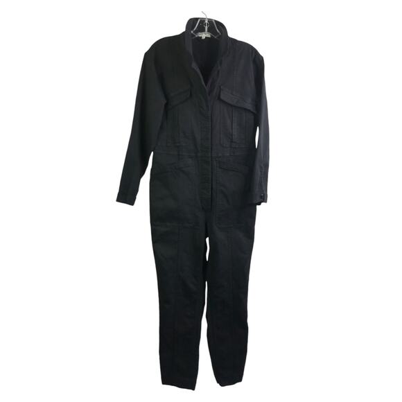 Alex Mill Jumpsuit Womens S Black Long Sleeve Romper Button Down Stretch Pockets - Picture 1 of 13